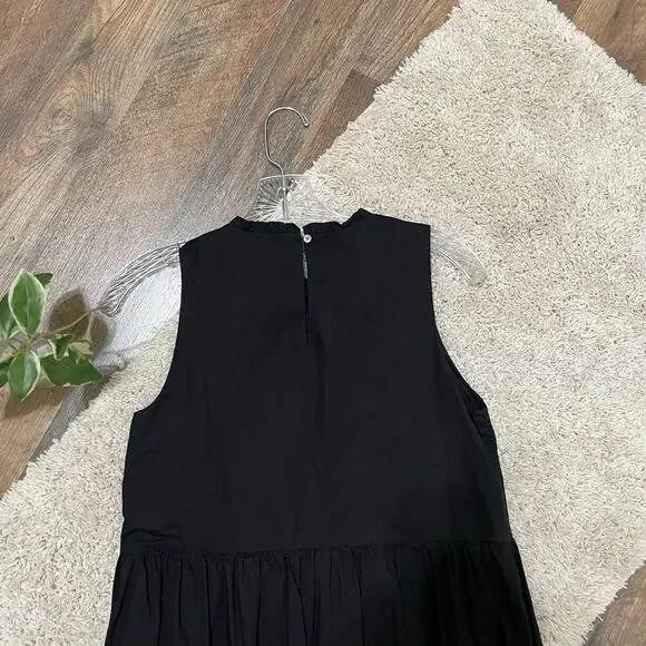 J.crew Size 0 Black Ruffled Neckline Tiered Sleeveless Keyhole Poplin Midi Dress - Picture 5 of 6